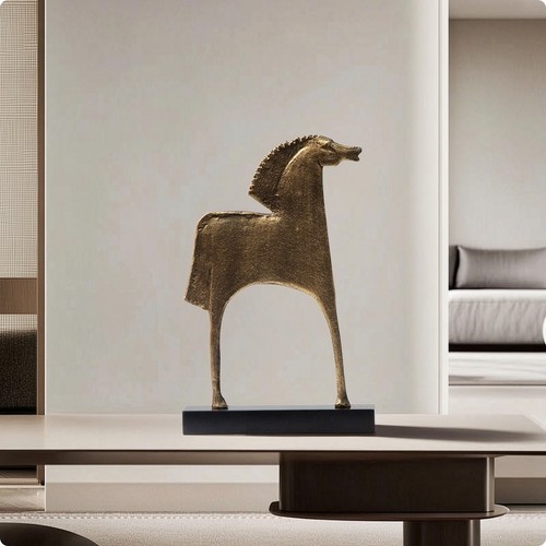 Horse statue with marble base - horse,