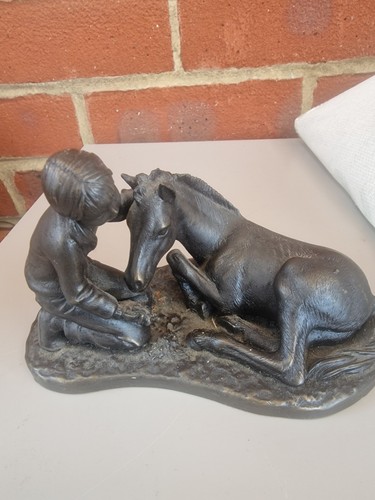 Cold cast bronze girl horse - bronze, &