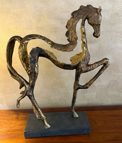 Metal prancing horse sculpture - metal,