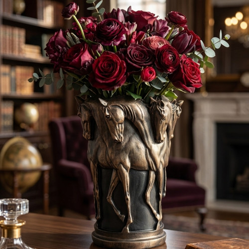 Antique bronze equestrian vase - antique,